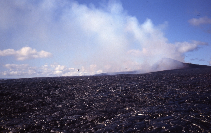 Kilauea lava field with helicopter-Hawaii