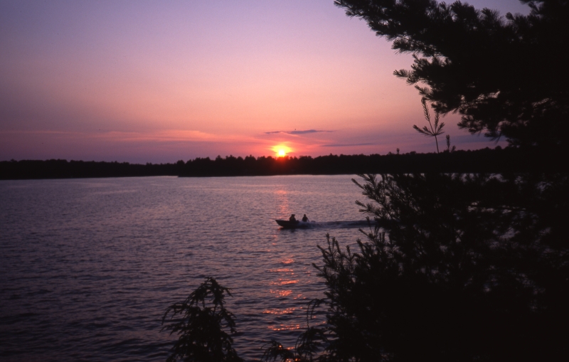 Ontario lake sunset with boat