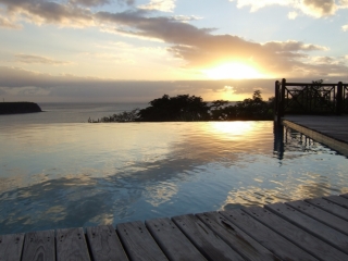 Basse-Terre sunset from infinity pool (dig)-Guadeloupe