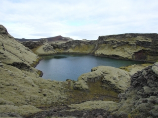 Lakagigur, small lake inside Tjarnargigur crater (dig)-Iceland